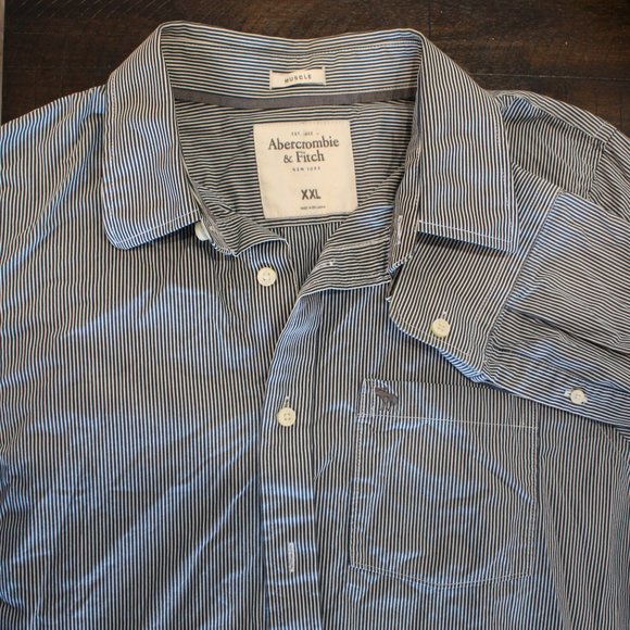 Abercrombie & Fitch Other - Abercrombie & Fitch Men's Navy and White Striped Button Down Size XXL Muscle Fit